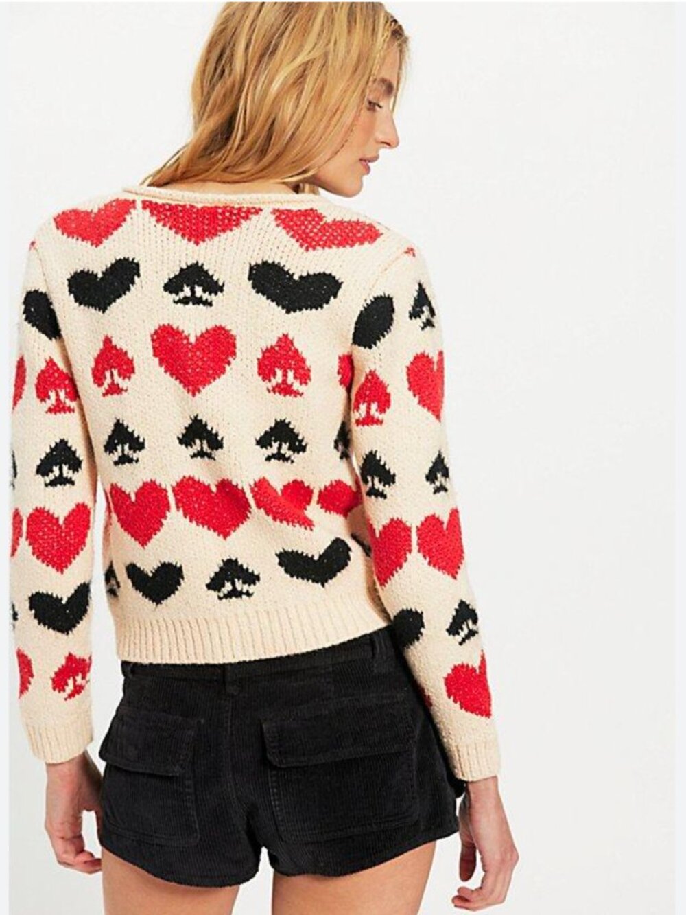 SOLD!!! Free People Queenie Cardi – Neutral Combo Hearts & Spades Cardigan - Picture 3 of 12